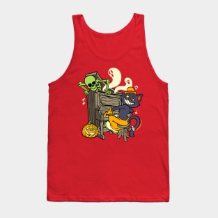 Black Cat Pianist and Halloween Ghouls Tank Top